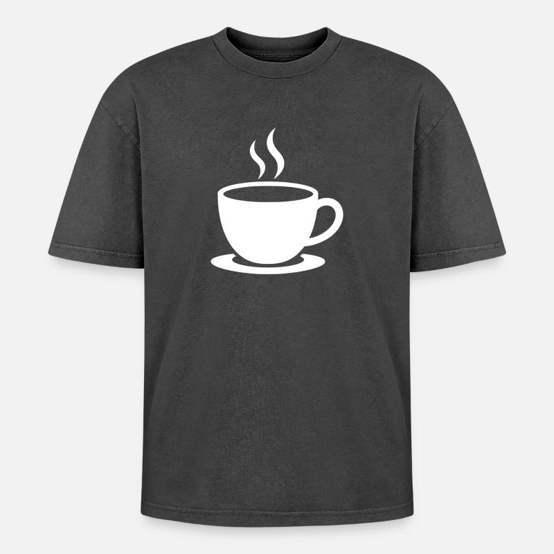 Kaffee - Oversized Unisex Premium Acid-Washed T-Shirt - Schwarz Acid Wash