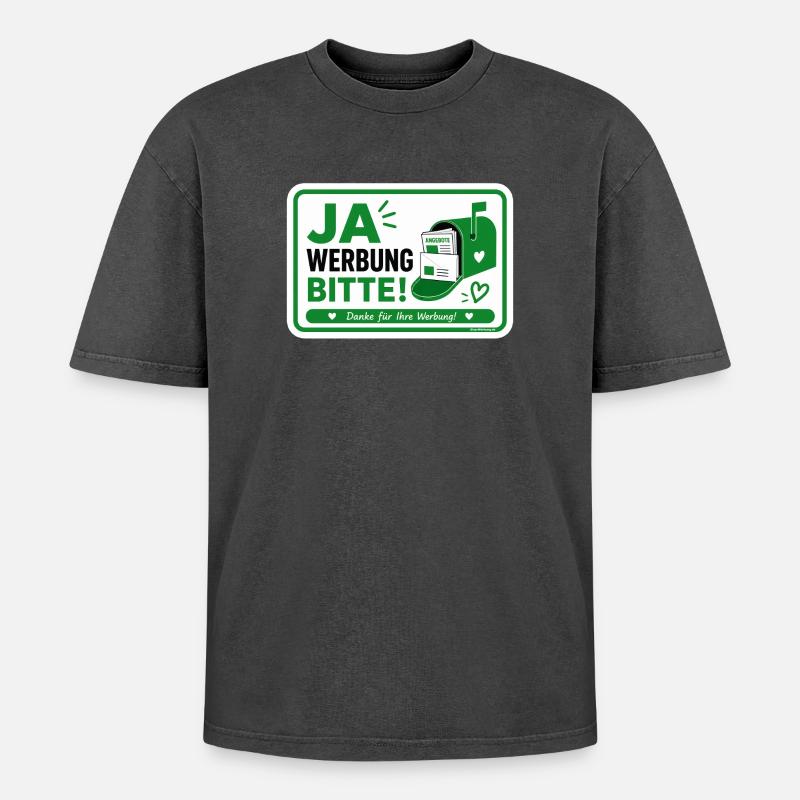 Ja bitte Werbung - Oversized Unisex Premium Acid-Washed T-Shirt - Schwarz Acid Wash