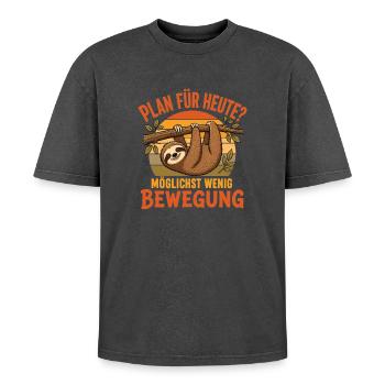 Faultier Plan Heute Wenig Bewegung Shirt - Oversized Unisex Premium Acid-Washed T-Shirt - Schwarz Acid Wash - Vorne - AI Model Female 172 light (172cm) & AI Model Male 185 light (185cm)