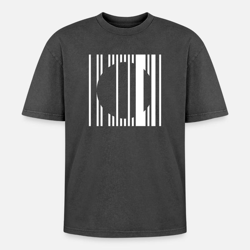 Vertical Stripe Circle - Oversized Unisex Premium Acid-Washed T-Shirt - acid washed black