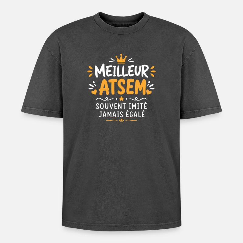ATSEM - T-shirt Premium unisexe oversize acid-washed - noir délavé acide
