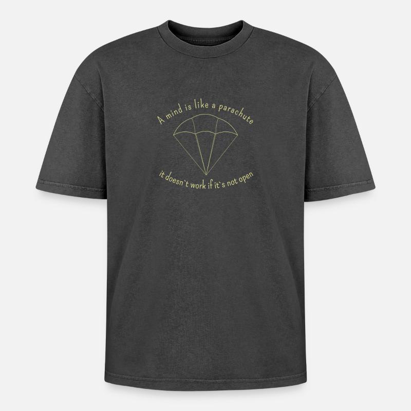 Offener Geist Fallschirm Zitat - Oversized Unisex Premium Acid-Washed T-Shirt - Schwarz Acid Wash