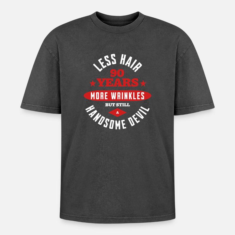 90 Years Handsome Devil - Oversized Unisex Premium Acid-Washed T-Shirt - acid washed black