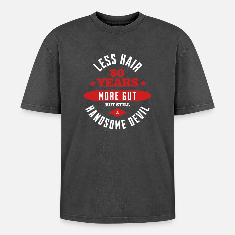 80 Years Handsome Devil - Oversized Unisex Premium Acid-Washed T-Shirt - acid washed black