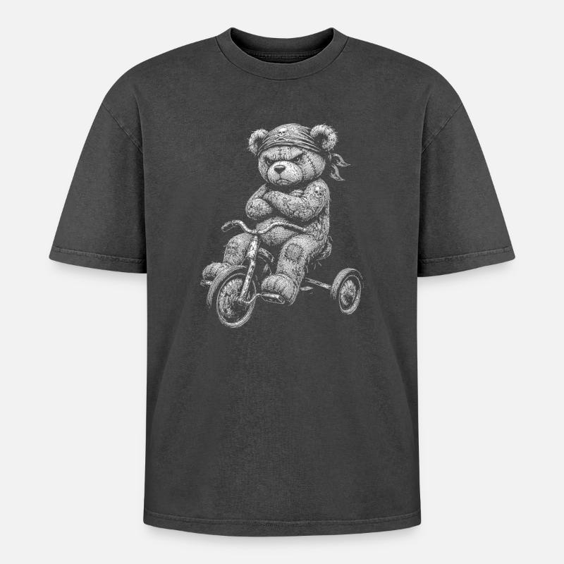 Teddybär - Oversized Unisex Premium Acid-Washed T-Shirt - Schwarz Acid Wash