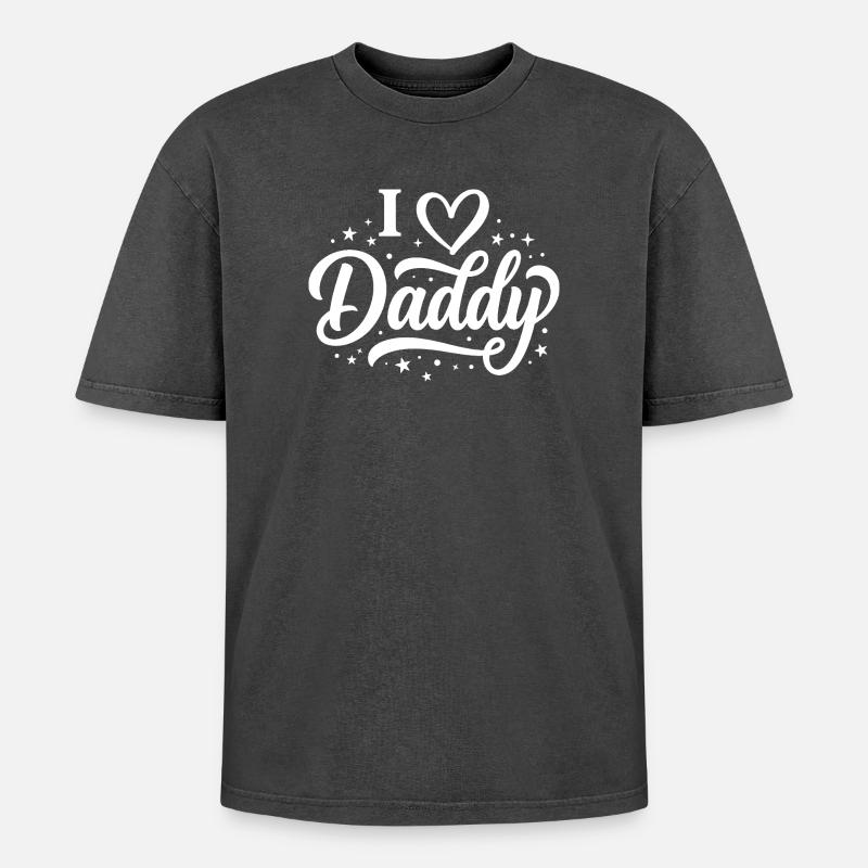 I Love Daddy Script Tee - Oversized Unisex Premium Acid-Washed T-Shirt - Schwarz Acid Wash