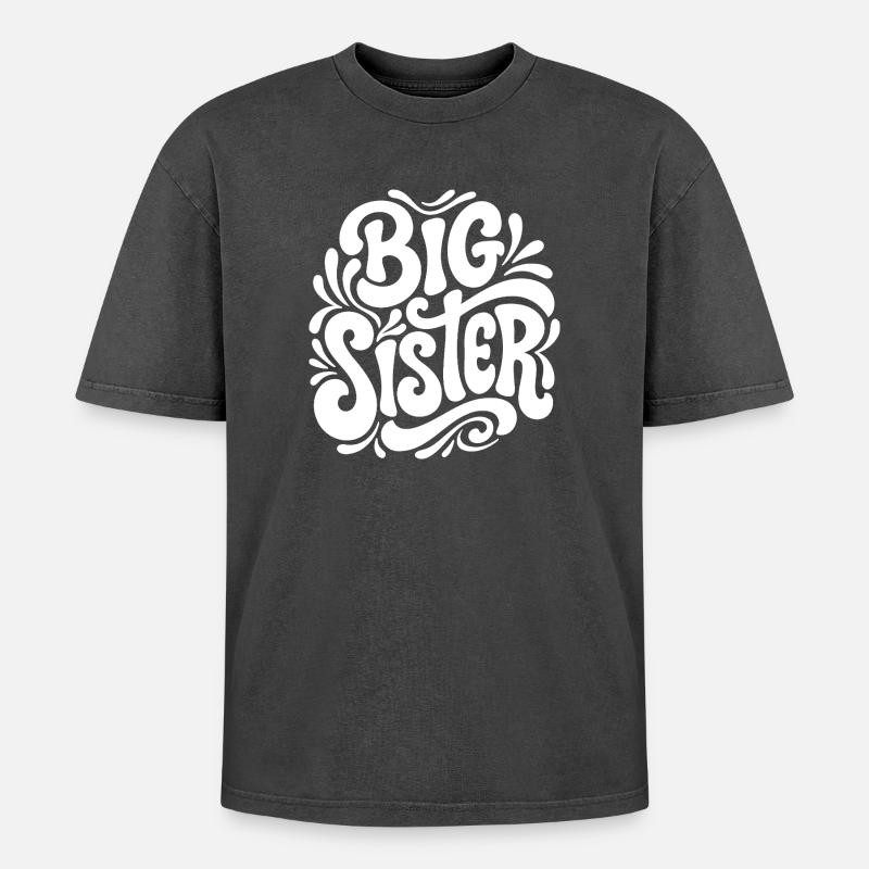 Big Sister Psychedelic Splash - T-shirt Premium unisexe oversize acid-washed - noir délavé acide