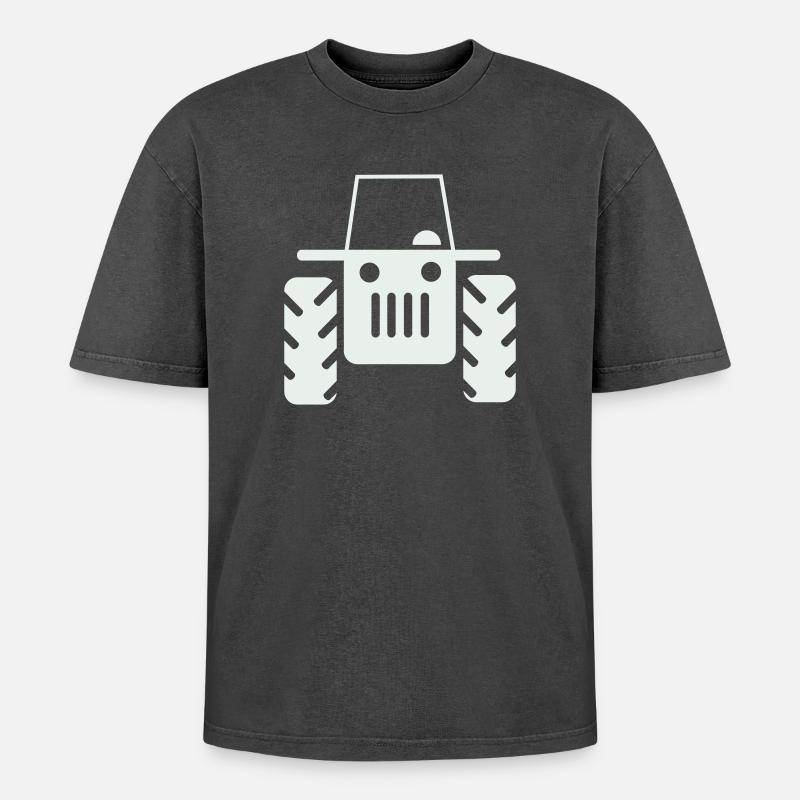 Retro Traktor  - Oversized Unisex Premium Acid-Washed T-Shirt - Schwarz Acid Wash