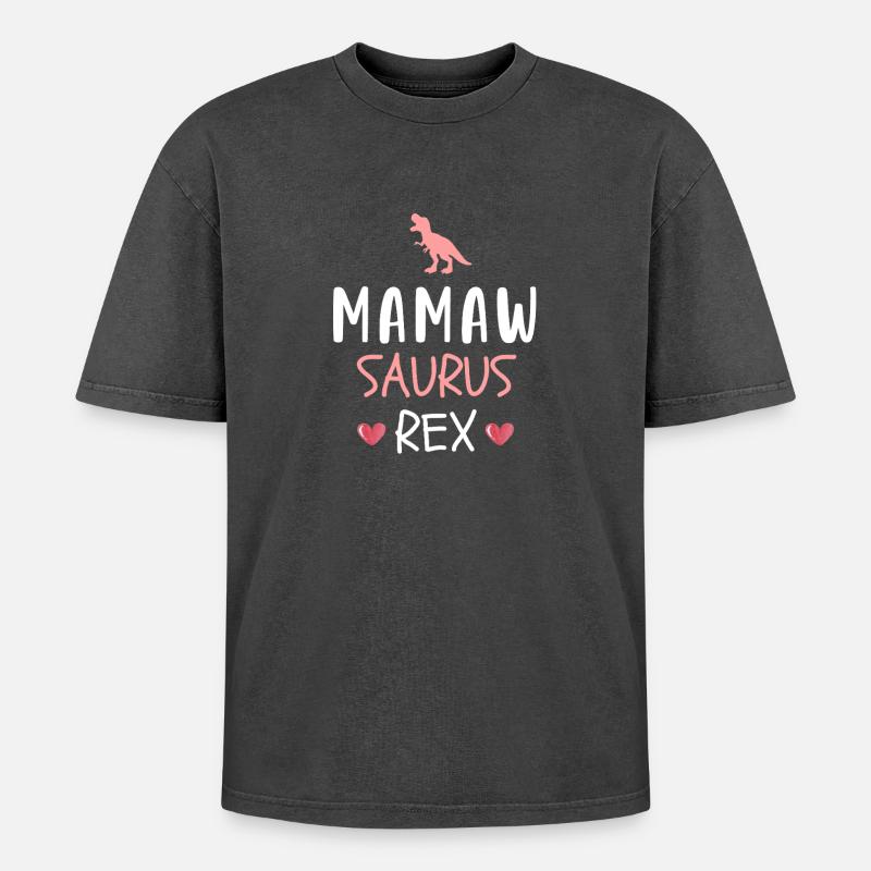 Mamawsaurus Rex Niedliche Mamaw Dinosaurier-Oma Mutter - Oversized Unisex Premium Acid-Washed T-Shirt - Schwarz Acid Wash