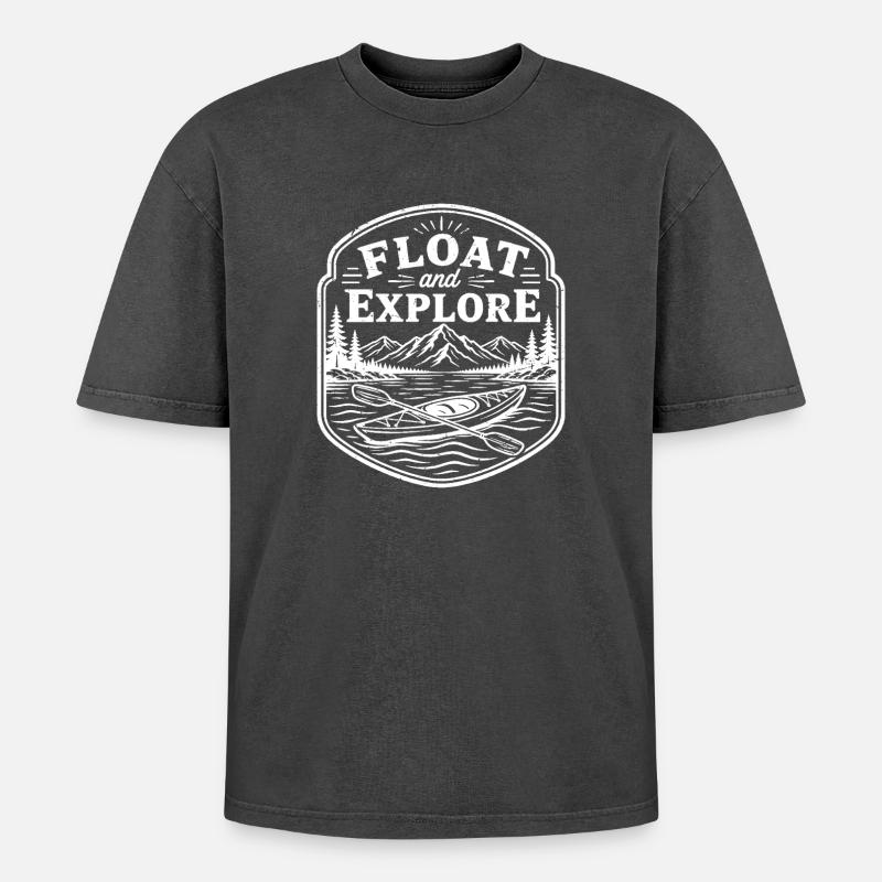 float and explore - Oversized Unisex Premium Acid-Washed T-Shirt - Schwarz Acid Wash