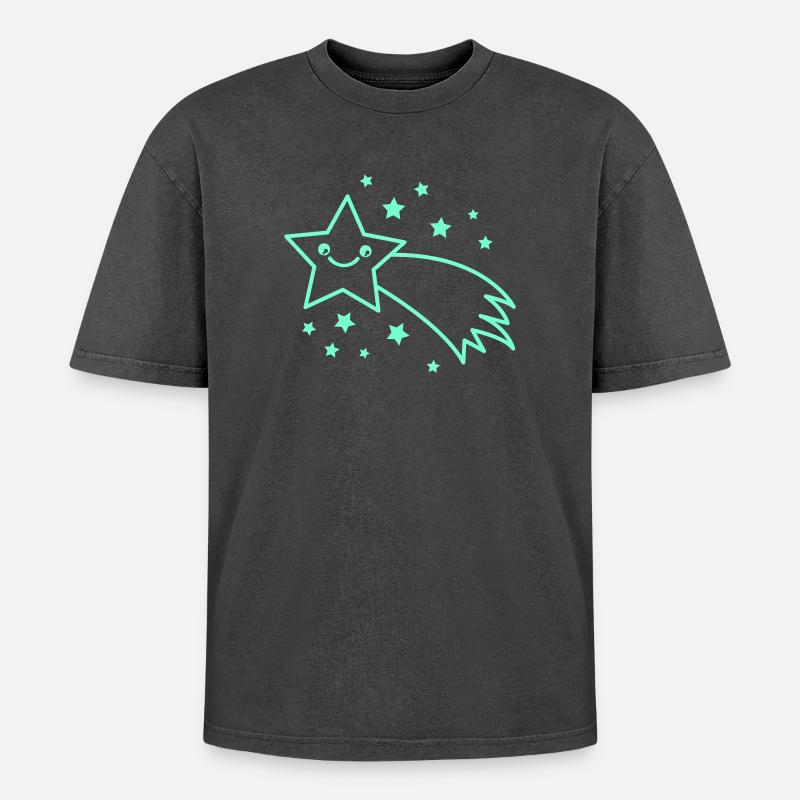 Smiling Star Comet - Oversized Unisex Premium Acid-Washed T-Shirt - acid washed black