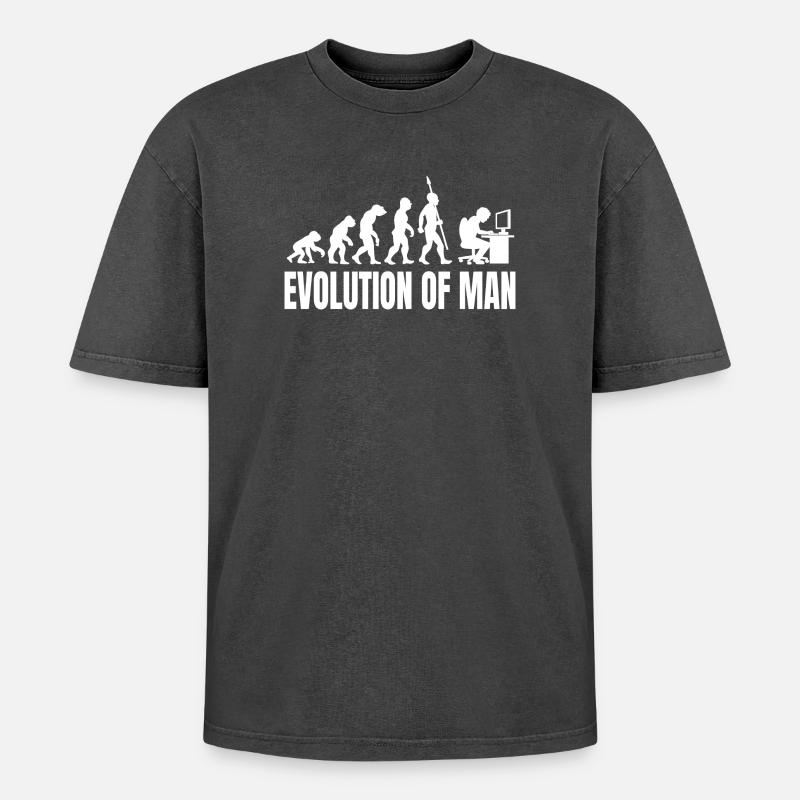 Programmierer Computerfreak Evolution Retro - Oversized Unisex Premium Acid-Washed T-Shirt - Schwarz Acid Wash