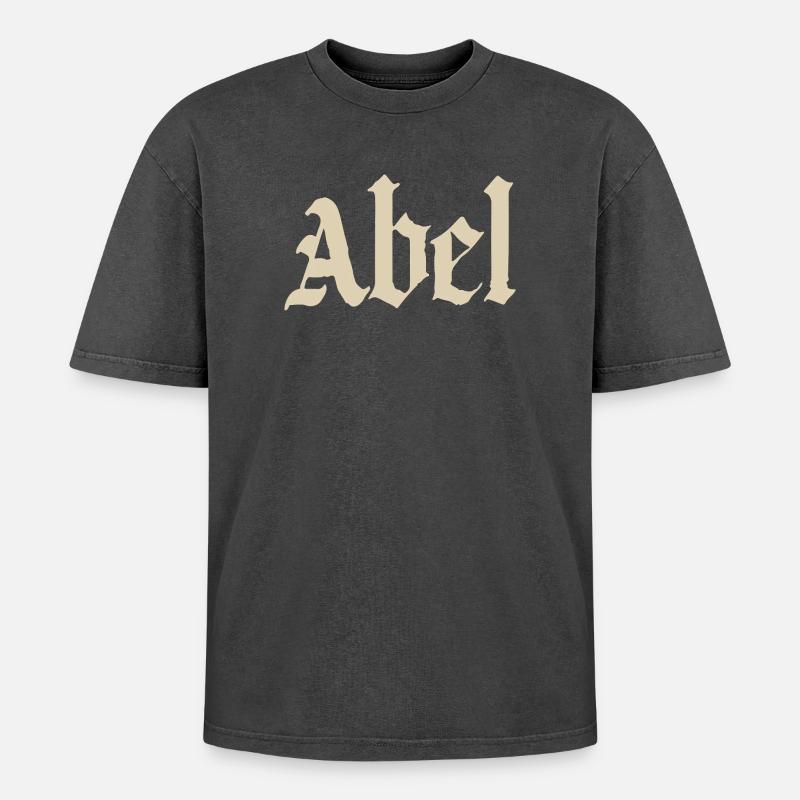 Abel Gothic Script - Oversized Unisex Premium Acid-Washed T-Shirt - Schwarz Acid Wash