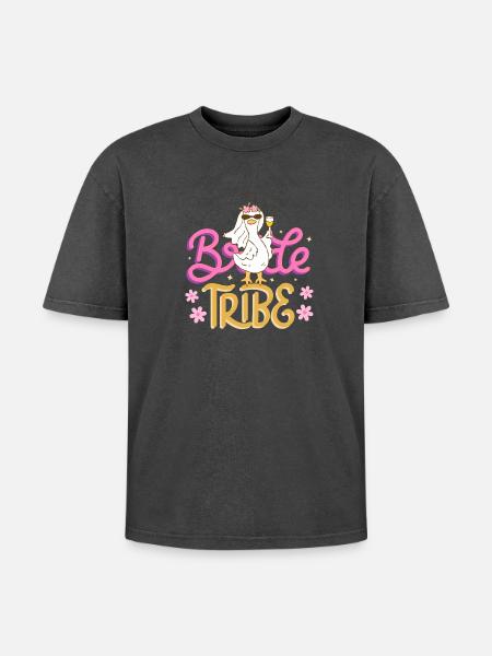 Bachelorette Tribe Tee - Oversized Unisex Premium Acid-Washed T-Shirt - acid washed black