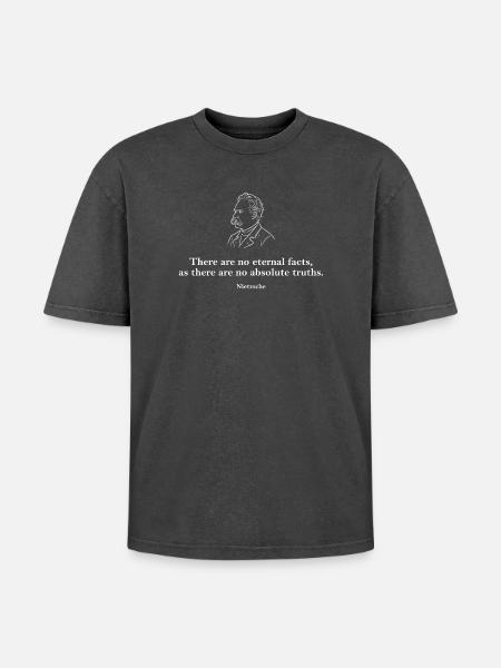 Nietzsche-Zitat: Keine ewigen Fakten - Oversized Unisex Premium Acid-Washed T-Shirt - Schwarz Acid Wash