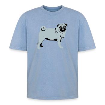 Pug - Oversized Unisex Premium Acid-Washed T-Shirt - acid washed blue - Front - AI Model Female 172 dark (172cm) & AI Model Male 185 dark (185cm)