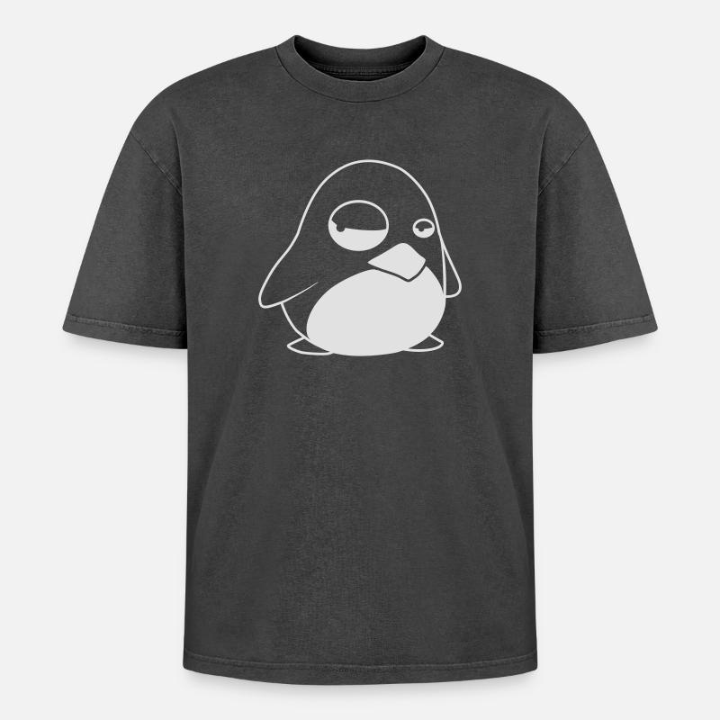 TUX Penguin, LINUX - Oversized Unisex Premium Acid-Washed T-Shirt - acid washed black