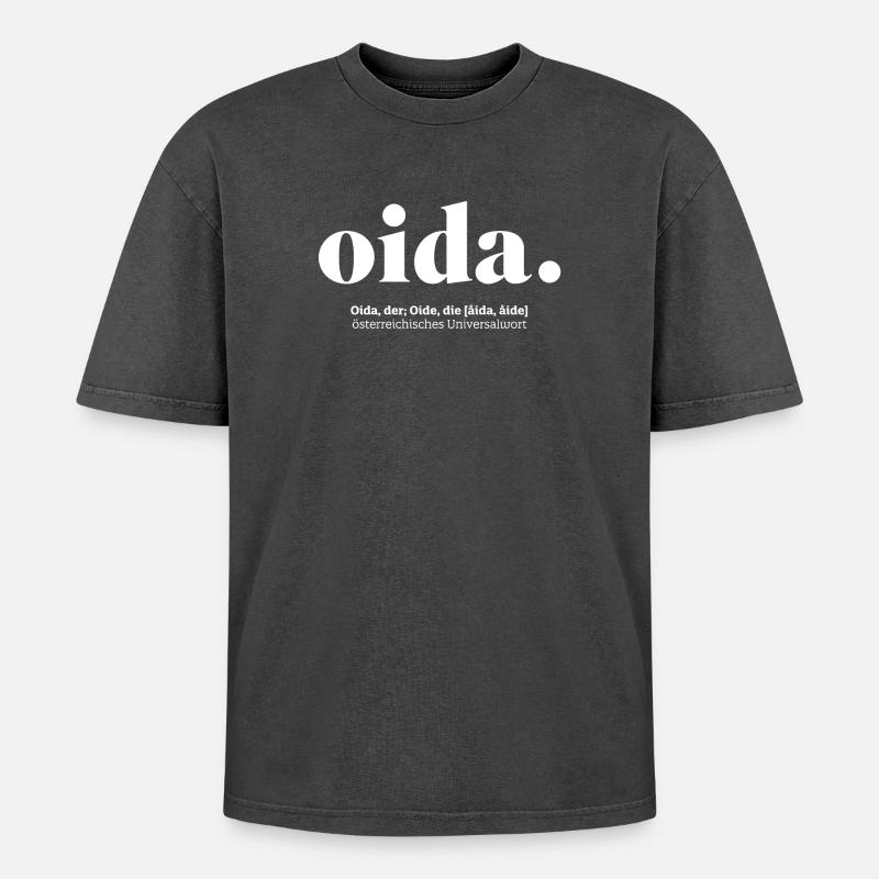 Oida Design Geschenkidee - Oversized Unisex Premium Acid-Washed T-Shirt - Schwarz Acid Wash