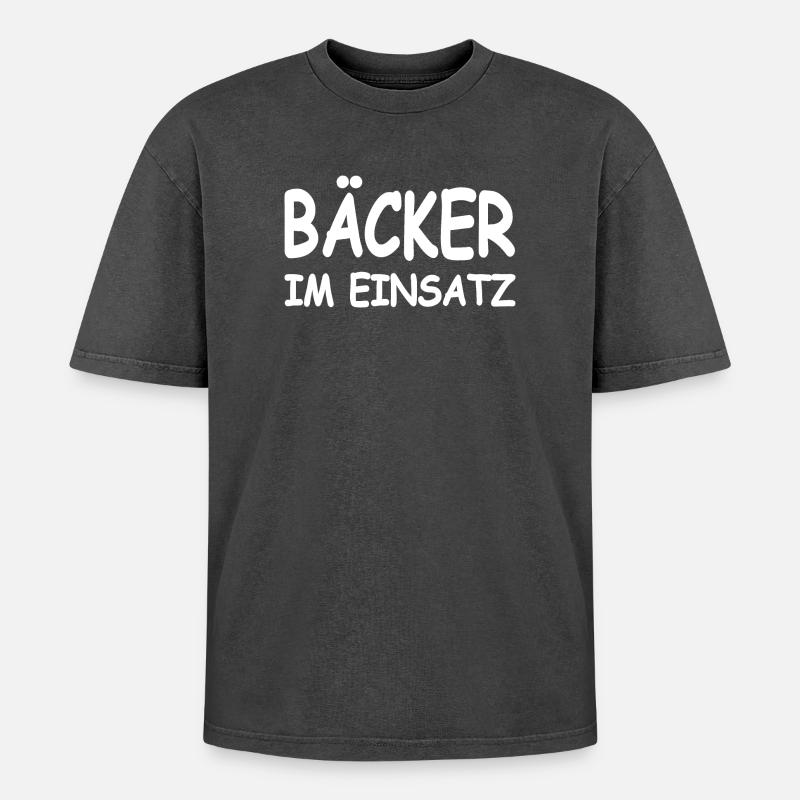 Bäcker - Oversized Unisex Premium Acid-Washed T-Shirt - Schwarz Acid Wash