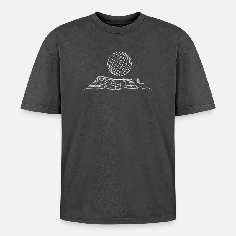 Futuristic Grid Globe Design - Oversized Unisex Premium Acid-Washed T-Shirt - acid washed black