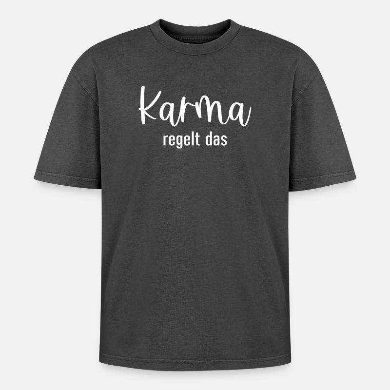 Karma regelt das - Oversized Unisex Premium Acid-Washed T-Shirt - Schwarz Acid Wash