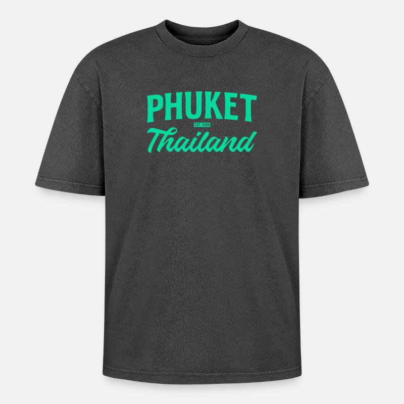 Phuket Thailand Teal Script - Oversized Unisex Premium Acid-Washed T-Shirt - Schwarz Acid Wash