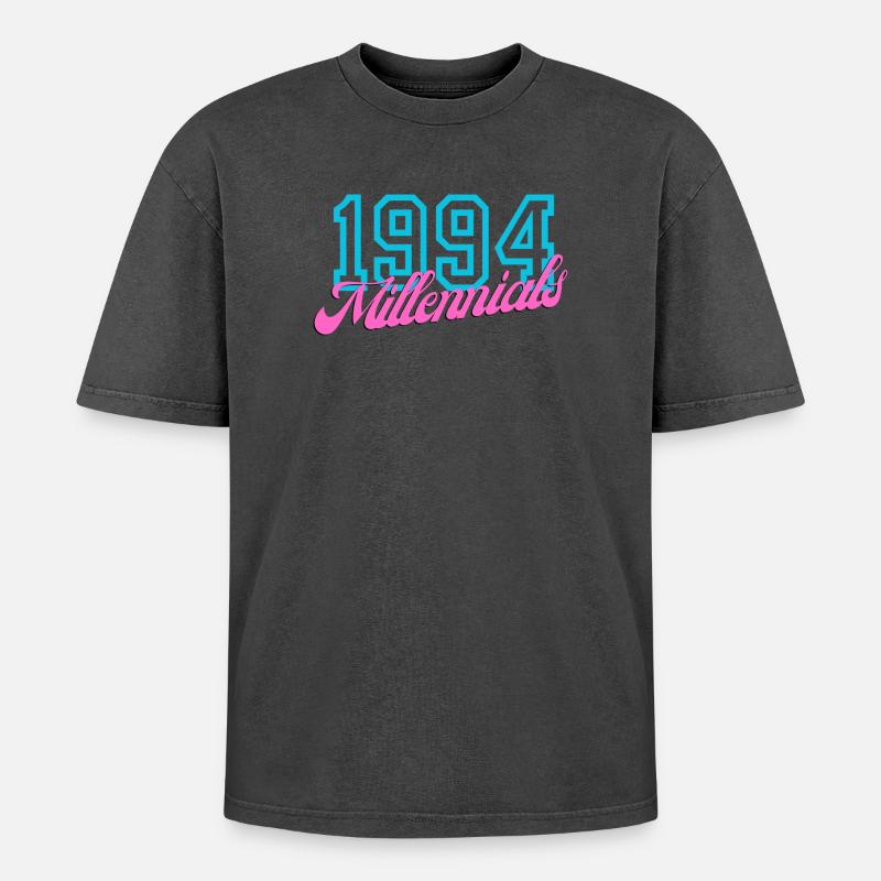 1994 Millennials Retro Date Design - Oversized Unisex Premium Acid-Washed T-Shirt - acid washed black