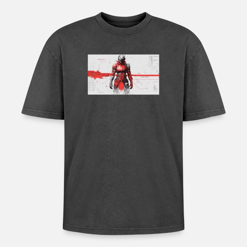 Futuristic Cyber Samurai - Oversized Unisex Premium Acid-Washed T-Shirt - acid washed black