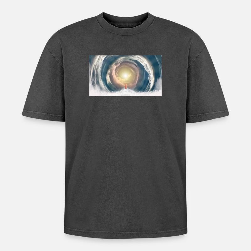 Celestial Light Beam - Oversized Unisex Premium Acid-Washed T-Shirt - acid washed black