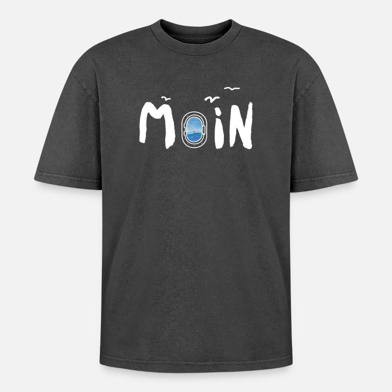 Moin Meer Leuchtturm Möwe - Oversized Unisex Premium Acid-Washed T-Shirt - Schwarz Acid Wash