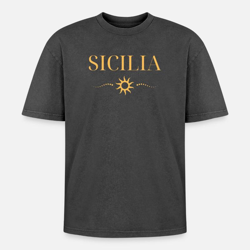 Sicilian Sun Coastal Pattern - Oversized Unisex Premium Acid-Washed T-Shirt - acid washed black