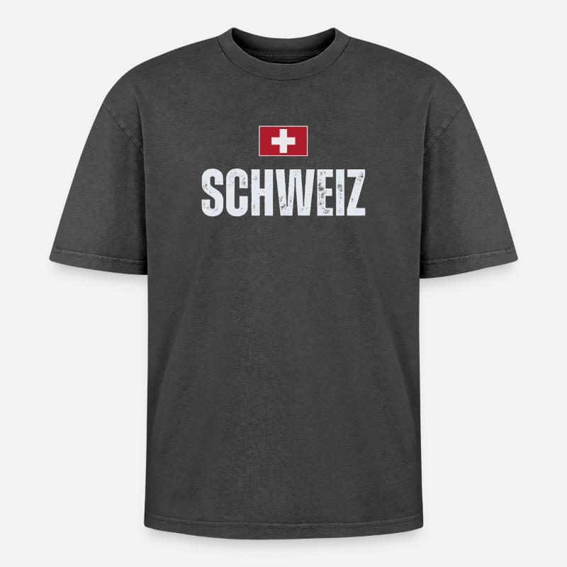 Schweizer Flagge, Schweizer Patriot - Oversized Unisex Premium Acid-Washed T-Shirt - Schwarz Acid Wash