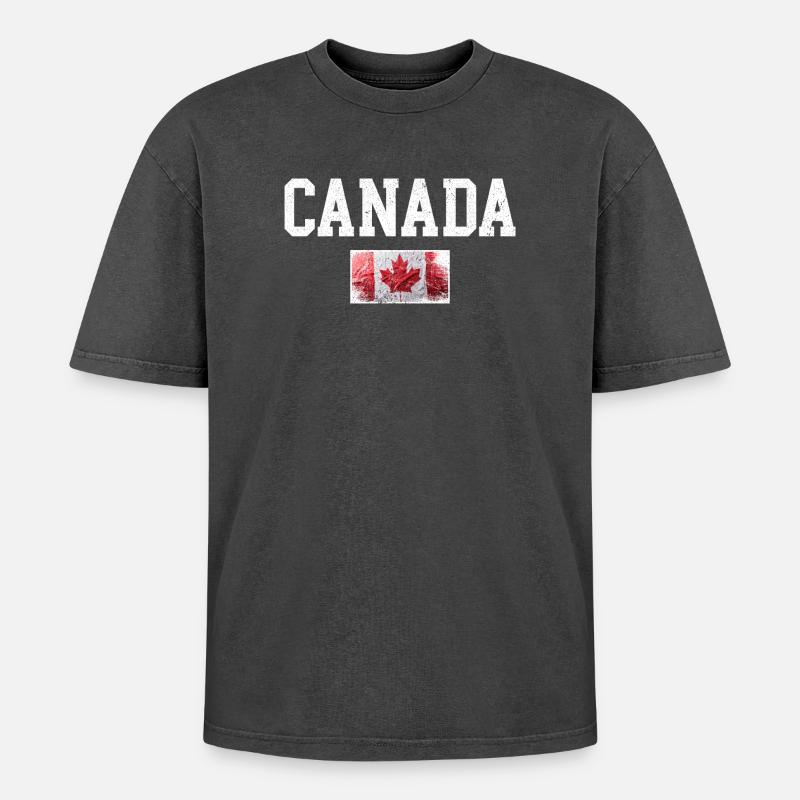 Distressed Canada Maple Flag - Oversized Unisex Premium Acid-Washed T-Shirt - acid washed black