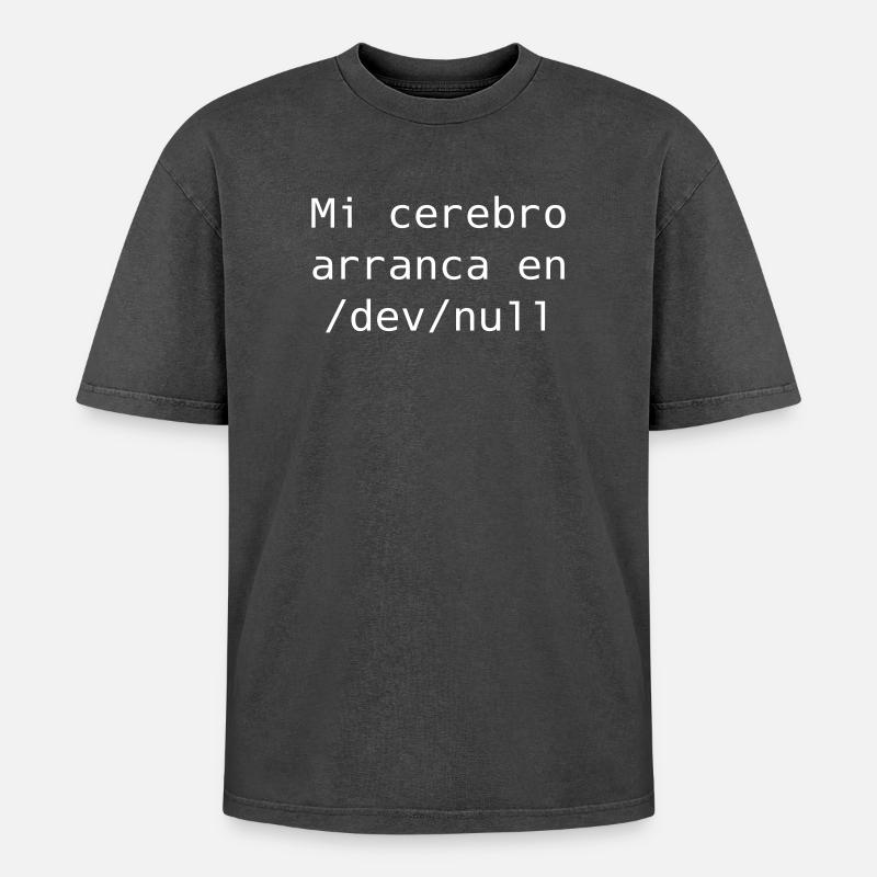 Mein Gehirn beginnt in /dev /null - Oversized Unisex Premium Acid-Washed T-Shirt - Schwarz Acid Wash