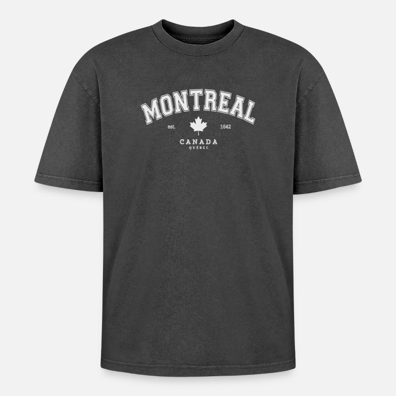 Montreal Canada Maple - Oversized Unisex Premium Acid-Washed T-Shirt - acid washed black