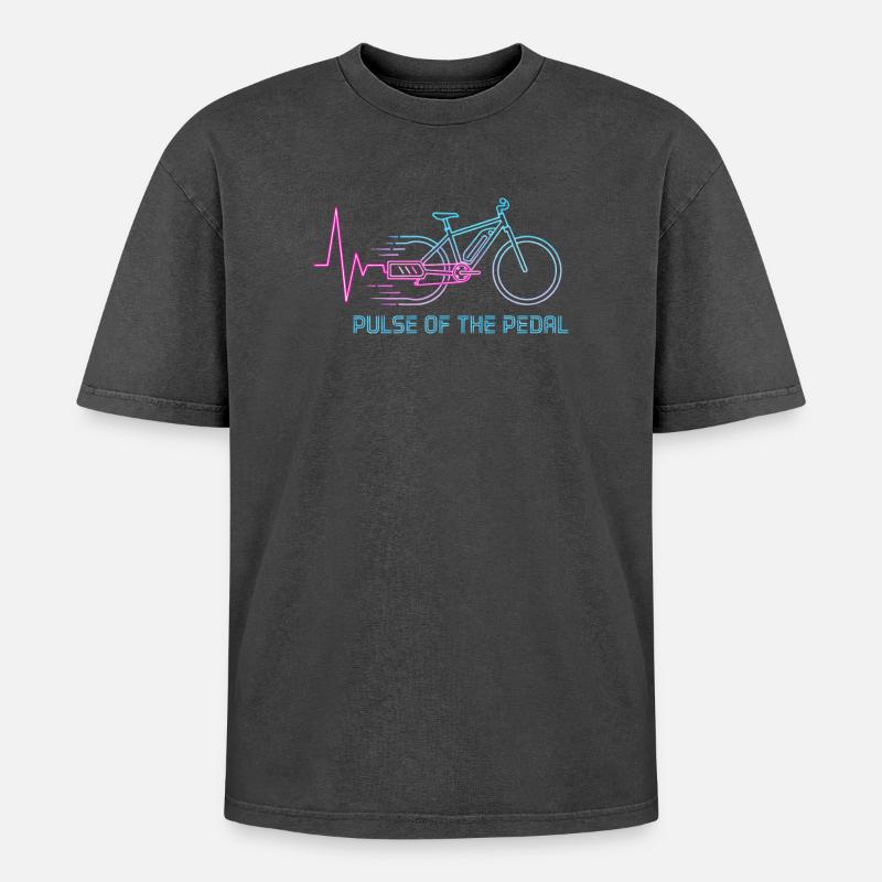 Neon Pulse Bicycle Graphic - Oversized Unisex Premium Acid-Washed T-Shirt - acid washed black