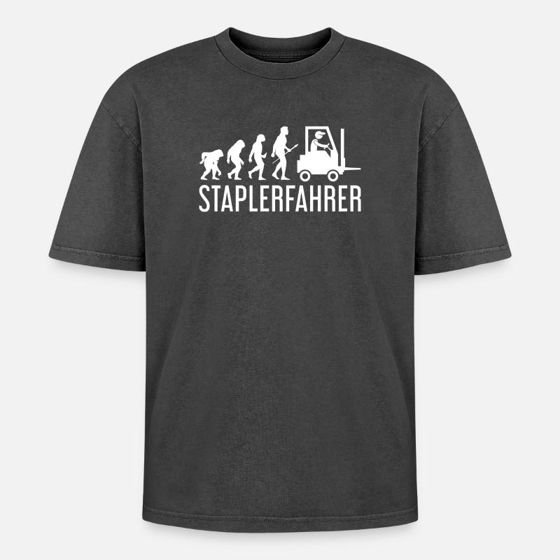 Forklift driver Evolution - Oversized Unisex Premium Acid-Washed T-Shirt - acid washed black