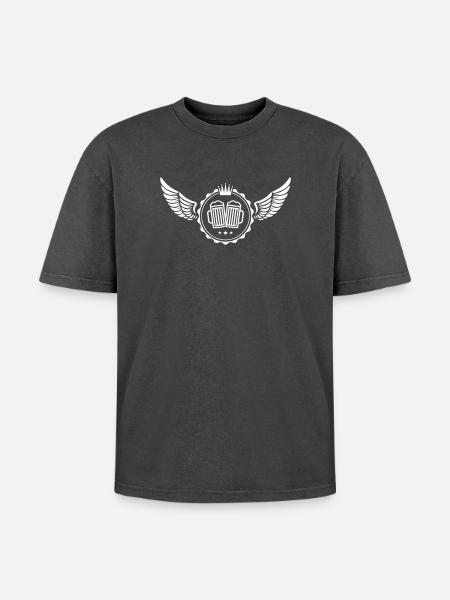 Beer Wing Emblem - Oversized Unisex Premium Acid-Washed T-Shirt - acid washed black