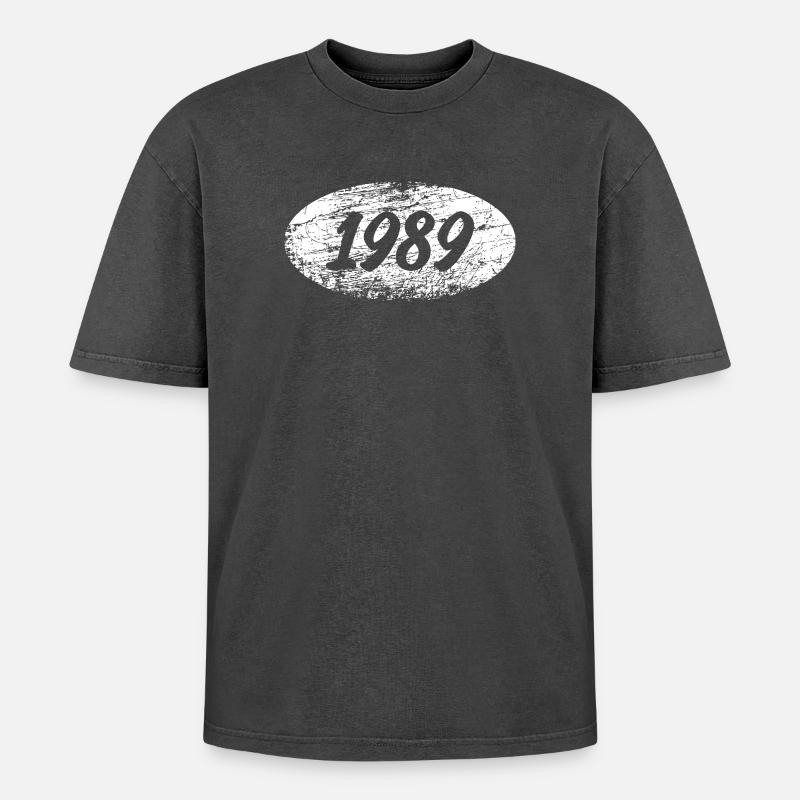 Freizeit 1989 - Oversized Unisex Premium Acid-Washed T-Shirt - Schwarz Acid Wash