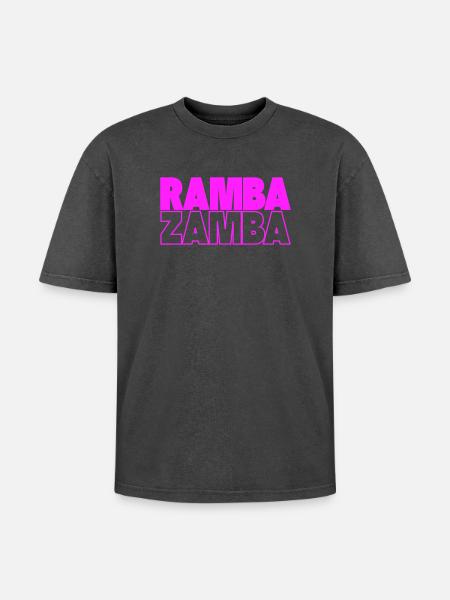 Ramba Zamba Neon Typography - Oversized Unisex Premium Acid-Washed T-Shirt - acid washed black