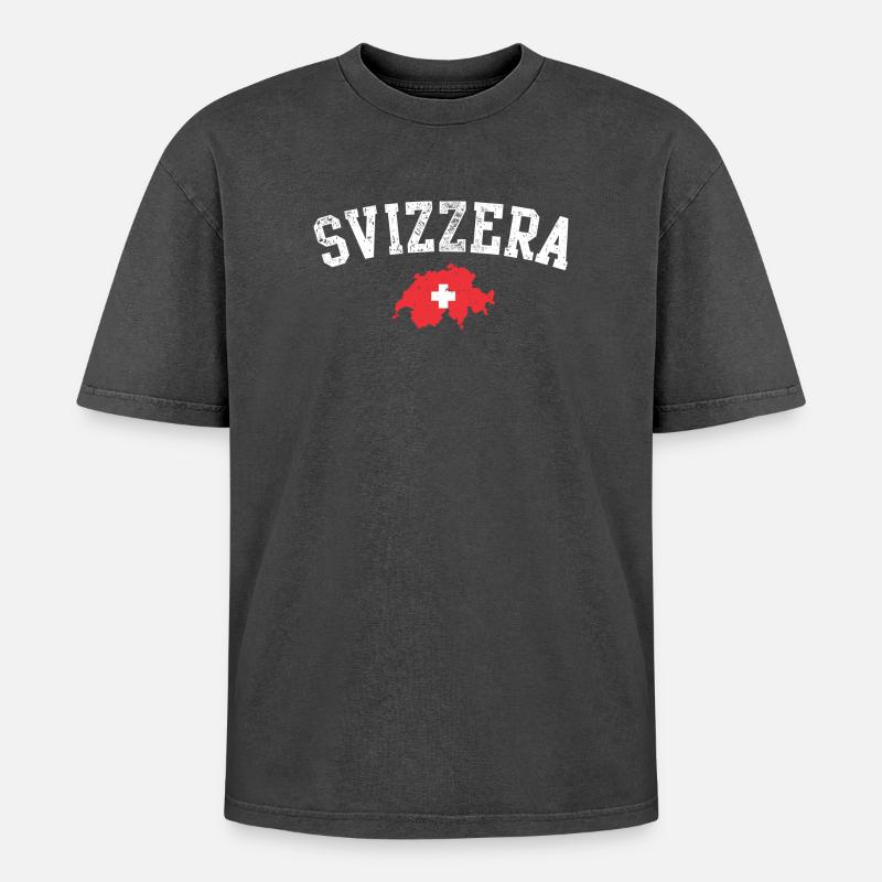Schweizer Kartenwappen Emblem - Oversized Unisex Premium Acid-Washed T-Shirt - Schwarz Acid Wash