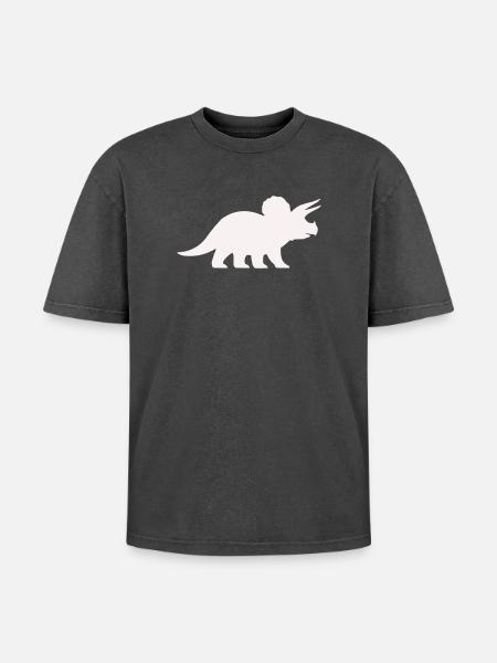 Triceratops Silhouette – Minimal Dino - Oversized Unisex Premium Acid-Washed T-Shirt - acid washed black