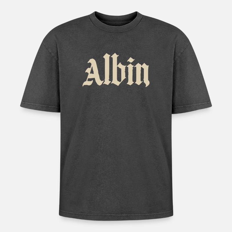 Abhin in Gothic Script - Oversized Unisex Premium Acid-Washed T-Shirt - acid washed black