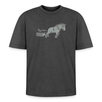 kaltblutzieht - Oversized Unisex Premium Acid-Washed T-Shirt - Schwarz Acid Wash - Vorne - AI Model Female 172 light (172cm) & AI Model Male 185 light (185cm)