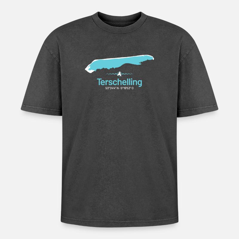Terschelling | Carte de conception - T-shirt Premium unisexe oversize acid-washed - noir délavé acide