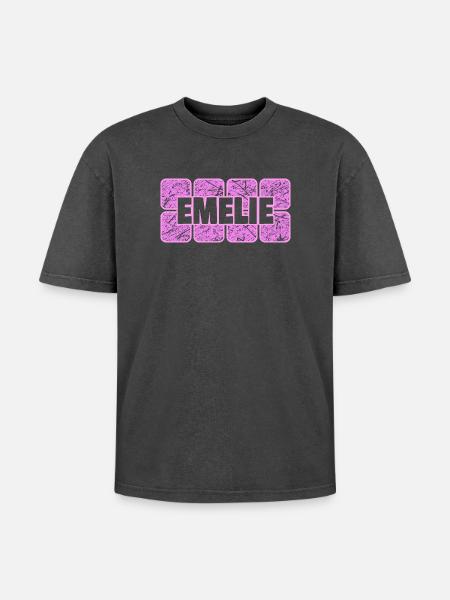 Geschenk für Emelie - Oversized Unisex Premium Acid-Washed T-Shirt - Schwarz Acid Wash