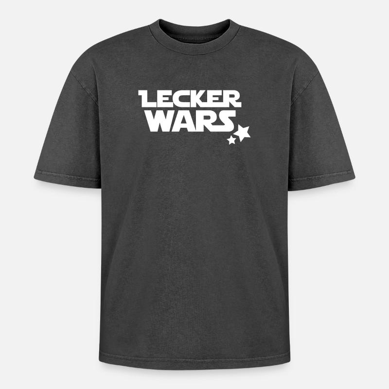 lecker wars - Oversized Unisex Premium Acid-Washed T-Shirt - Schwarz Acid Wash