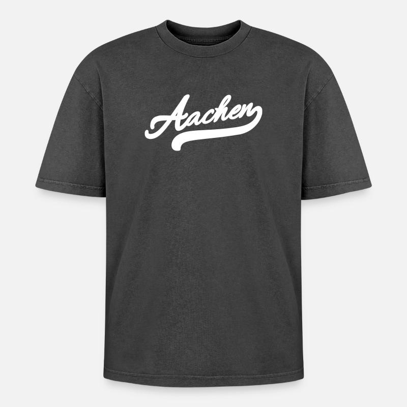 Aachen Retro - Oversized Unisex Premium Acid-Washed T-Shirt - Schwarz Acid Wash