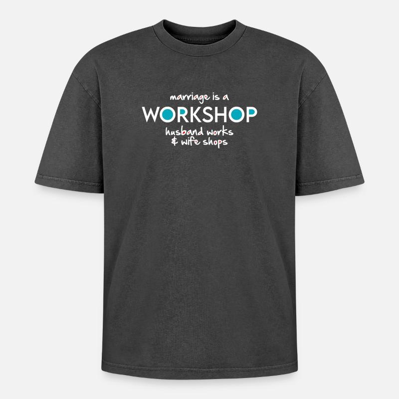 Werkstatt (dunkel) - Oversized Unisex Premium Acid-Washed T-Shirt - Schwarz Acid Wash