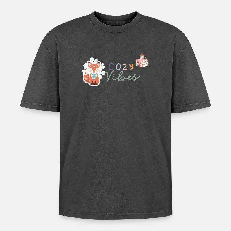 Cozy Vibes - Oversized Unisex Premium Acid-Washed T-Shirt - Schwarz Acid Wash